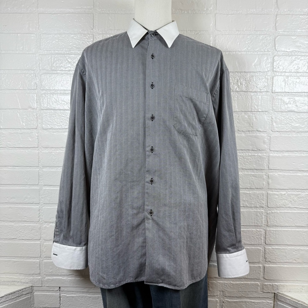 Bugatchi Uomo Shirt Mens XL Wine Geometric 100% Cotton Button-Up Business Casual